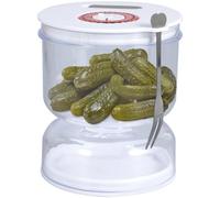 summerkimy Pickle Jar with Strainer Flip and Stainless Steel Fork,200ml Leakproof Airtight Pickle Container with Lid,Hourglass Pickle Juice Separator Jar for Capers Olive and Jalapenos