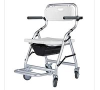 summerr Folding Commode Chair, Portable Folding Bathroom Wheelchairs Stool, Bath Shower Chair with Armrests and Wheels, for Handicap Elderly (Size : A(No accessories))
