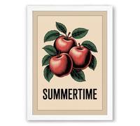 Summertime Apples Botanical Framed Wall Art Print A4 (29.7×21cm) White, Wall Decor for Living Room, Bedroom, Office & Home, Ready to Hang, Art Gift