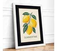 Summertime Lemons Botanical Framed Wall Art Print A2 (59.4×42cm) White, Wall Decor for Living Room, Bedroom, Office & Home, Ready to Hang, Art Gift