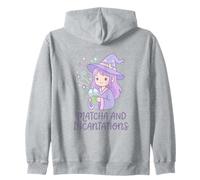 Summerween Art Matcha and Incantations Kawaii Witch Zip Hoodie