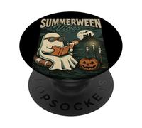 Summerween Bookish, Summer Halloween Beach Vibes, Cute Ghost PopSockets Adhesive PopGrip