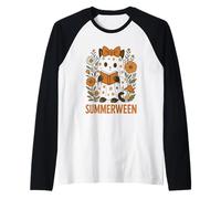 Summerween Cat Reading Floral Delight Raglan Baseball Tee