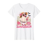 Summerween Funny Flamingo Ghost Halloween Tropical Summer Value Graphic T-Shirt, Women, White, S
