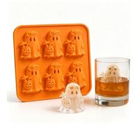 Summerween Ghost Ice Cube Mold 6 Cavity 3D Ghost Silicone Ice Cube Tray，1