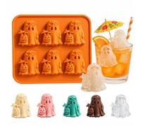 Summerween Ghost Ice Cube Mold, 6-Cavity Silicone Ice Tray with Cute Ghosts in Heart Sunglasses, Silicone Halloween Candy Chocolate & Ice Cubes Molds for Party Decor (1pcs)