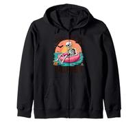 Summerween Just Waiting For Halloween Skeleton Sunset Zip Hoodie