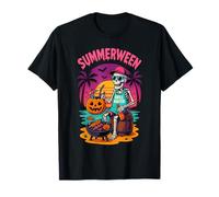 Summerween Skeleton BBQ Halloween Beach Party Pumpkin Grill T-Shirt