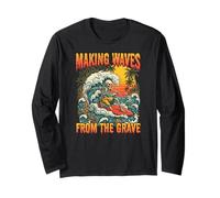 Summerween Skeleton Surfer Making Waves from The Grave Long Sleeve T-Shirt