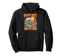 Summerween Skeleton Surfer Making Waves From The Grave Pullover Hoodie