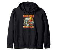 Summerween Skeleton Surfer Making Waves From The Grave Zip Hoodie