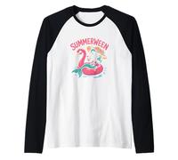 Summerween Vibes Spooky Summer Mermaid Skeleton Halloween Raglan Baseball Tee