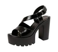 Summery Women's High Hee Art Comfortable Open Toe Heel Shoes Breathable Upper Ideal for Everyday Use Versatile Ankle-hugging Sandals High-Quality Upper Mid-Height Heel, black, 4 UK