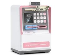 Summidate ATM Piggy Bank with Password Access, Automatic Bill Roller,Electronic Coin Money Bank for Kids, Coin Slot,Customizable Password - Smart Money Saving Box for Kids (Pink)