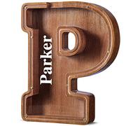 Summidate Customized Name Extra Large Wooden Letter Money Box for Kids Boys Initial Alphabets Piggy Bank A-Z Coins Bills Money Change Bank on Clear Cover (Laser Engraved) Decor Educational Toys
