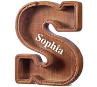 Summidate Customized Name Extra Large Wooden Letter Money Box for Kids Boys Initial Alphabets Piggy Bank A-Z Coins Bills Money Change Bank on Clear Cover (Laser Engraved) Decor Educational Toys