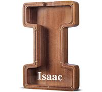 Summidate Customized Name Extra Large Wooden Letter Money Box for Kids Boys Initial Alphabets Piggy Bank A-Z Coins Bills Money Change Bank on Clear Cover (Laser Engraved) Decor Educational Toys