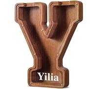 Summidate Customized Name Extra Large Wooden Letter Money Box for Kids Boys Initial Alphabets Piggy Bank A-Z Coins Bills Money Change Bank on Clear Cover (Laser Engraved) Decor Educational Toys