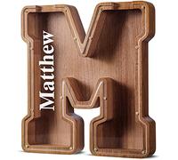 Summidate Customized Name Extra Large Wooden Letter Money Box for Kids Boys Initial Alphabets Piggy Bank A-Z Coins Bills Money Change Bank on Clear Cover (Laser Engraved) Decor Educational Toys