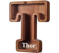 Summidate Customized Name Extra Large Wooden Letter Money Box for Kids Boys Initial Alphabets Piggy Bank A-Z Coins Bills Money Change Bank on Clear Cover (Laser Engraved) Decor Educational Toys