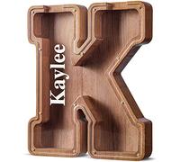 Summidate Customized Name Extra Large Wooden Letter Money Box for Kids Boys Initial Alphabets Piggy Bank A-Z Coins Bills Money Change Bank on Clear Cover (Laser Engraved) Decor Educational Toys