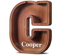 Summidate Customized Name Extra Large Wooden Letter Money Box for Kids Boys Initial Alphabets Piggy Bank A-Z Coins Bills Money Change Bank on Clear Cover (Laser Engraved) Decor Educational Toys