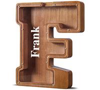 Summidate Customized Name Extra Large Wooden Letter Money Box for Kids Boys Initial Alphabets Piggy Bank A-Z Coins Bills Money Change Bank on Clear Cover (Laser Engraved) Decor Educational Toys