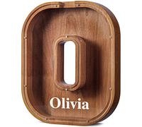 Summidate Customized Name Extra Large Wooden Piggy Bank for Kids Boys Girls Alphabets Letter A-Z Coins Bills Money Change Bank Box Initial on Clear Cover (Laser Engraved) Educational Toys- Letter O