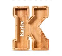 Summidate Customized Name Wooden Letter Money Box for Kids Boys Initial Alphabets Piggy Bank A-Z Coins Bills Money Change Bank on Clear Cover (Laser Engraved) Decor Educational Toys