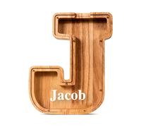 Summidate Customized Name Wooden Letter Money Box for Kids Boys Initial Alphabets Piggy Bank A-Z Coins Bills Money Change Bank on Clear Cover (Laser Engraved) Decor Educational Toys