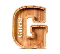 Summidate Customized Name Wooden Letter Money Box for Kids Boys Initial Alphabets Piggy Bank A-Z Coins Bills Money Change Bank on Clear Cover (Laser Engraved) Decor Educational Toys