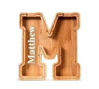 Summidate Customized Name Wooden Letter Money Box for Kids Boys Initial Alphabets Piggy Bank A-Z Coins Bills Money Change Bank on Clear Cover (Laser Engraved) Decor Educational Toys