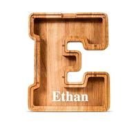Summidate Customized Name Wooden Letter Money Box for Kids Boys Initial Alphabets Piggy Bank A-Z Coins Bills Money Change Bank on Clear Cover (Laser Engraved) Decor Educational Toys