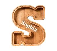 Summidate Customized Name Wooden Letter Money Box for Kids Boys Initial Alphabets Piggy Bank A-Z Coins Bills Money Change Bank on Clear Cover (Laser Engraved) Decor Educational Toys