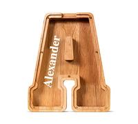 Summidate Customized Name Wooden Letter Money Box for Kids Boys Initial Alphabets Piggy Bank A-Z Coins Bills Money Change Bank on Clear Cover (Laser Engraved) Decor Educational Toys