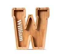 Summidate Customized Name Wooden Letter Money Box for Kids Boys Initial Alphabets Piggy Bank A-Z Coins Bills Money Change Bank on Clear Cover (Laser Engraved) Decor Educational Toys