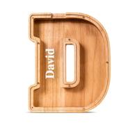 Summidate Customized Name Wooden Letter Money Box for Kids Boys Initial Alphabets Piggy Bank A-Z Coins Bills Money Change Bank on Clear Cover (Laser Engraved) Decor Educational Toys