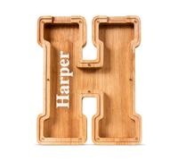 Summidate Customized Name Wooden Letter Money Box for Kids Boys Initial Alphabets Piggy Bank A-Z Coins Bills Money Change Bank on Clear Cover (Laser Engraved) Decor Educational Toys