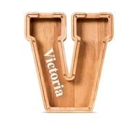 Summidate Customized Name Wooden Letter Money Box for Kids Boys Initial Alphabets Piggy Bank A-Z Coins Bills Money Change Bank on Clear Cover (Laser Engraved) Decor Educational Toys