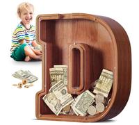 SummiDate Extra Large Wooden Letter Money Box for Kids, Personalised Piggy Bank for Boys Girls Toddler, Alphabet D Money Banks| Coin Bank Birthday Gift for Kids|Children's Gift(12"- Initial-D)