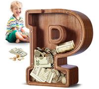 SummiDate Extra Large Wooden Letter Money Box for Kids, Personalised Piggy Bank for Boys Girls Toddler, Alphabet P Money Banks| Coin Bank Birthday Gift for Kids|Children's Gift(12"- Initial-P)