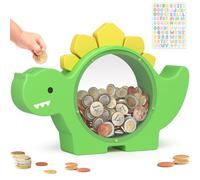 Summidate Wooden Dinosaur Piggy Bank for Kids Boys, Cute Wood Dino Money Bank for Toddlers, Creative Saving Coin Jar, Personalized Present for Child Birthday & Decor (Green, Standard)