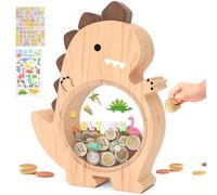 summidate Wooden Dinosaur Piggy Bank MoneyBox with Personalised DIY Letter