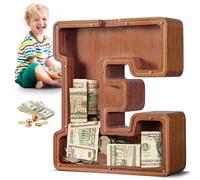 summidate Wooden Large Piggy Bank Personalised Money Box Kids Alphabet E