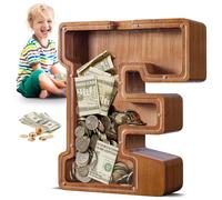 summidate Wooden Large Piggy Bank Personalised Money Box Kids Alphabet F