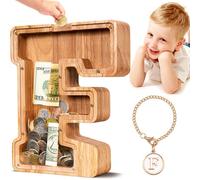 SummiDate Wooden Letter Money Box for Kids, Personalised Piggy Bank for Boys Girls Toddler, Alphabet F Money Banks| Coin Bank Birthday Gift for Kids|Children's Gift(Initial-F)