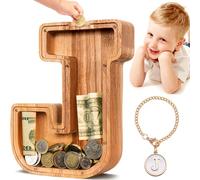 SummiDate Wooden Letter Money Box for Kids, Personalised Piggy Bank for Boys Girls Toddler, Alphabet J Money Banks| Coin Bank Birthday Gift for Kids|Children's Gift(Initial-J)