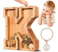 SummiDate Wooden Letter Money Box for Kids, Personalised Piggy Bank for Boys Girls Toddler, Alphabet K Money Banks| Coin Bank Birthday Gift for Kids|Children's Gift(Initial-K)