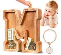 SummiDate Wooden Letter Money Box for Kids, Personalised Piggy Bank for Boys Girls Toddler, Alphabet M Money Banks| Coin Bank Birthday Gift for Kids|Children's Gift(Initial-M)