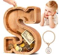 SummiDate Wooden Letter Money Box for Kids, Personalised Piggy Bank for Boys Girls Toddler, Alphabet S Money Banks| Coin Bank Birthday Gift for Kids|Children's Gift(Initial-S)